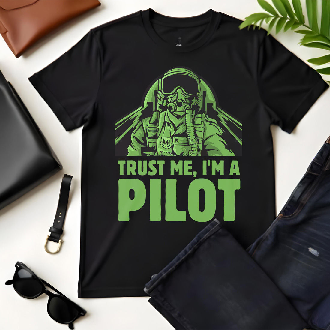 trust me i am a pilot tshirt design vector illustration black flat tshirt mockup 775