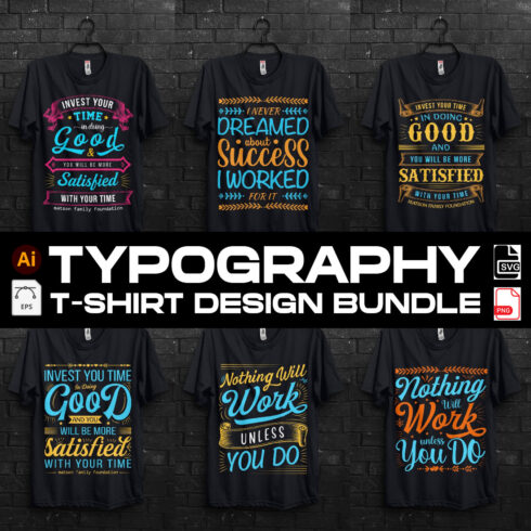 Typography T-Shirt design bundle cover image.