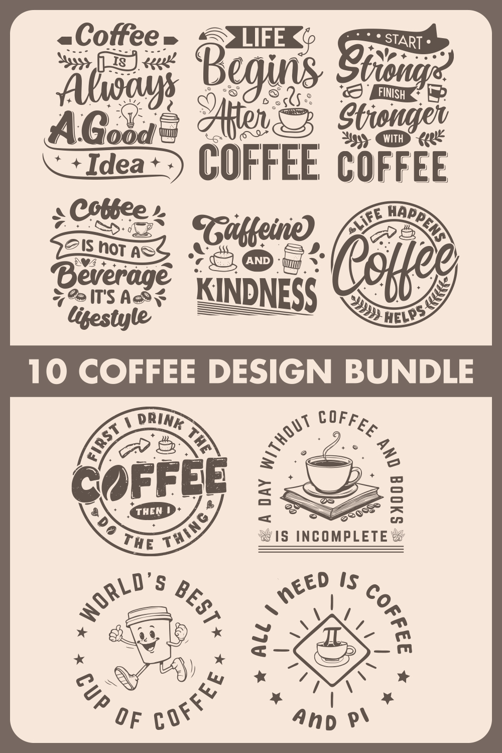 10 Coffee T-Shirt Design Bundle For Coffee Lovers pinterest preview image.