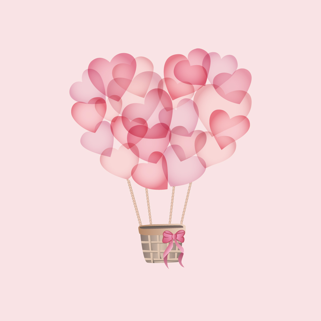 Vector Illustration of Hearts Balloons With Basket To Valentines Day Celebration preview image.