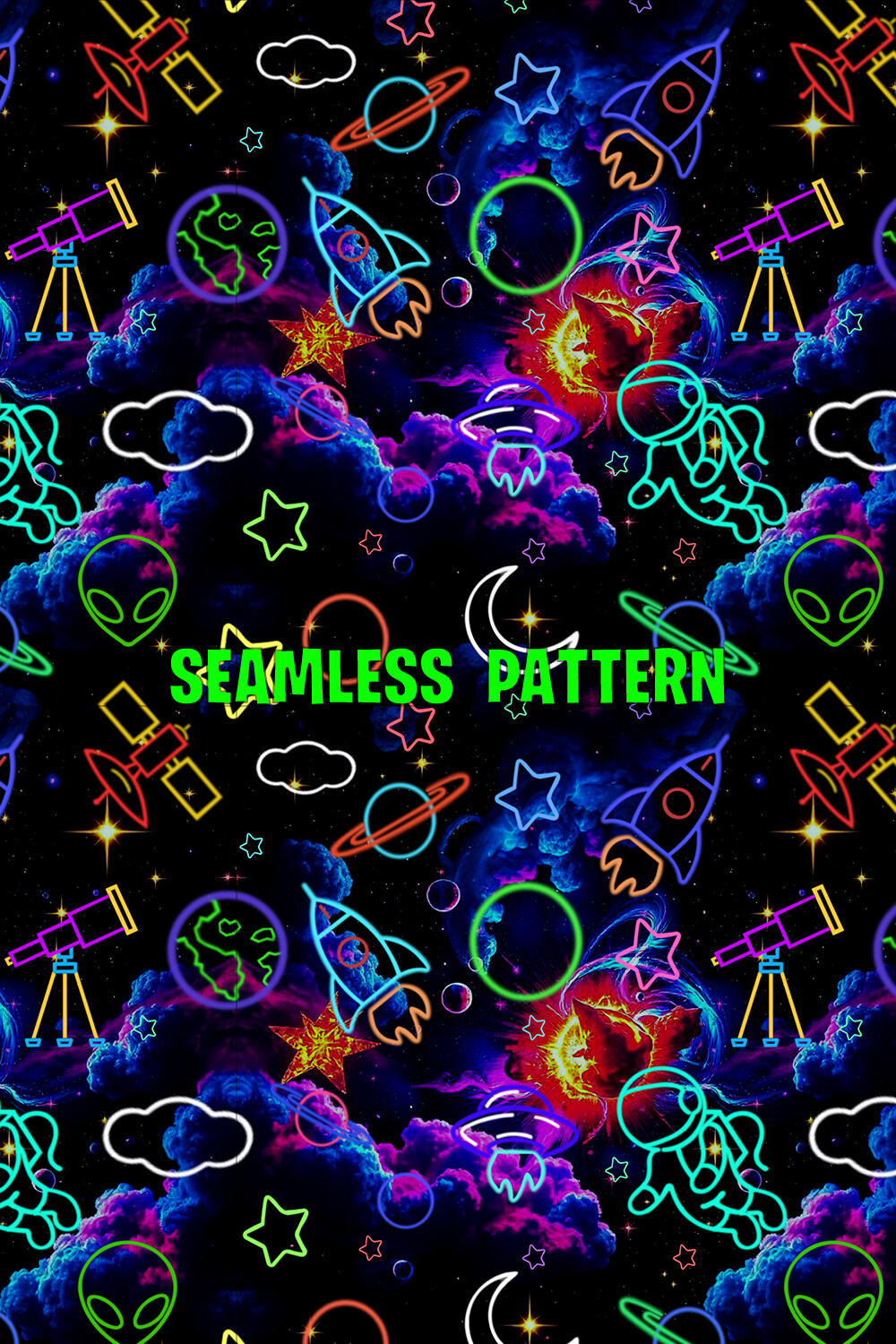 Seamless Space theme Patterns pinterest preview image.