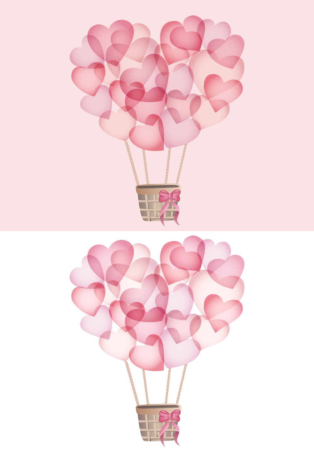 Vector Illustration of Hearts Balloons With Basket To Valentines Day Celebration pinterest preview image.