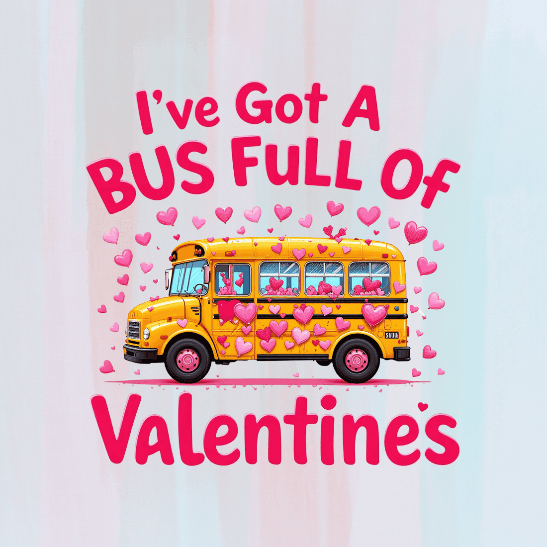 Colorful Valentine's Day School Bus T-shirt Design preview image.