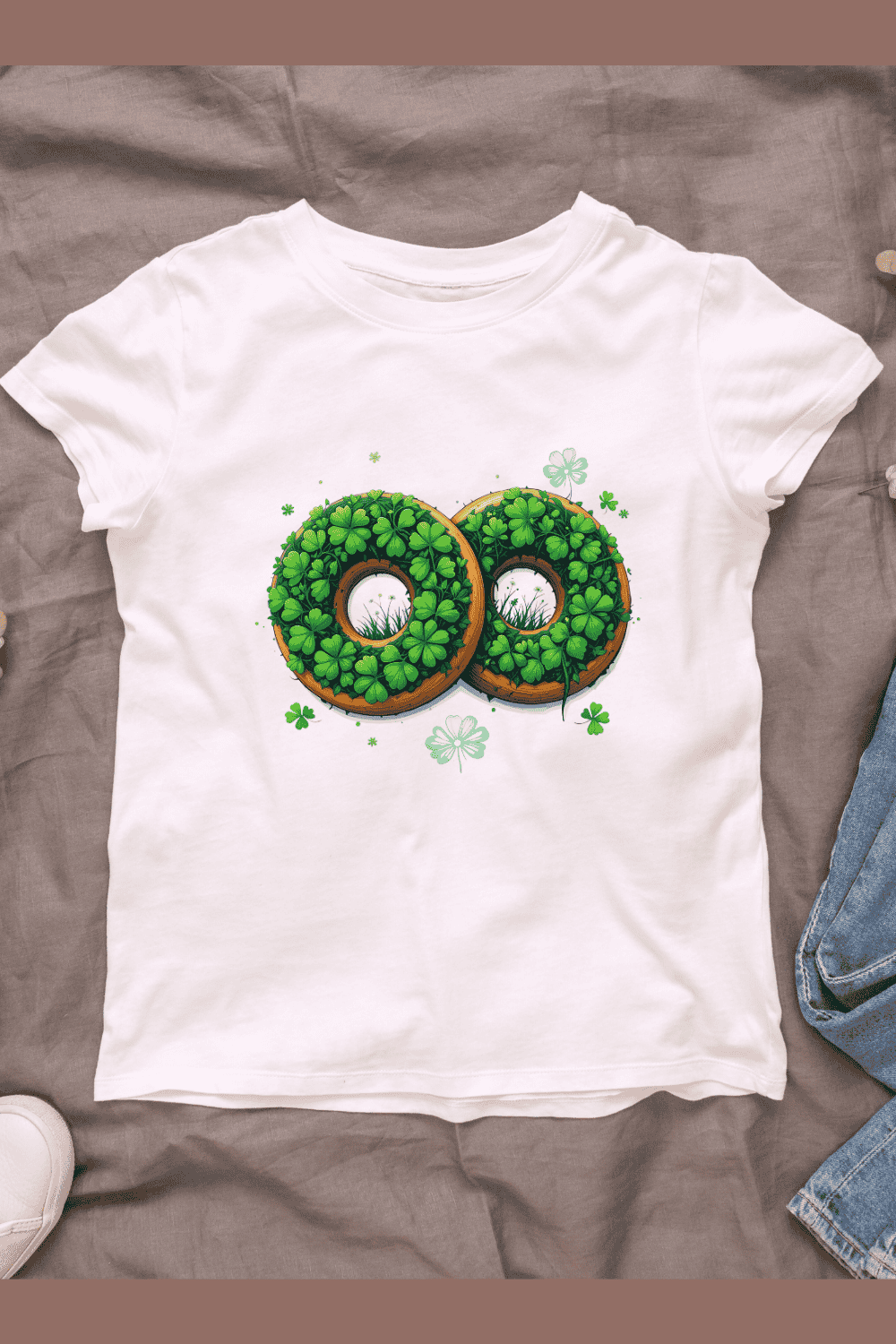 Festive Shamrock Donuts for St Patrick's Day T-shirt Design pinterest preview image.