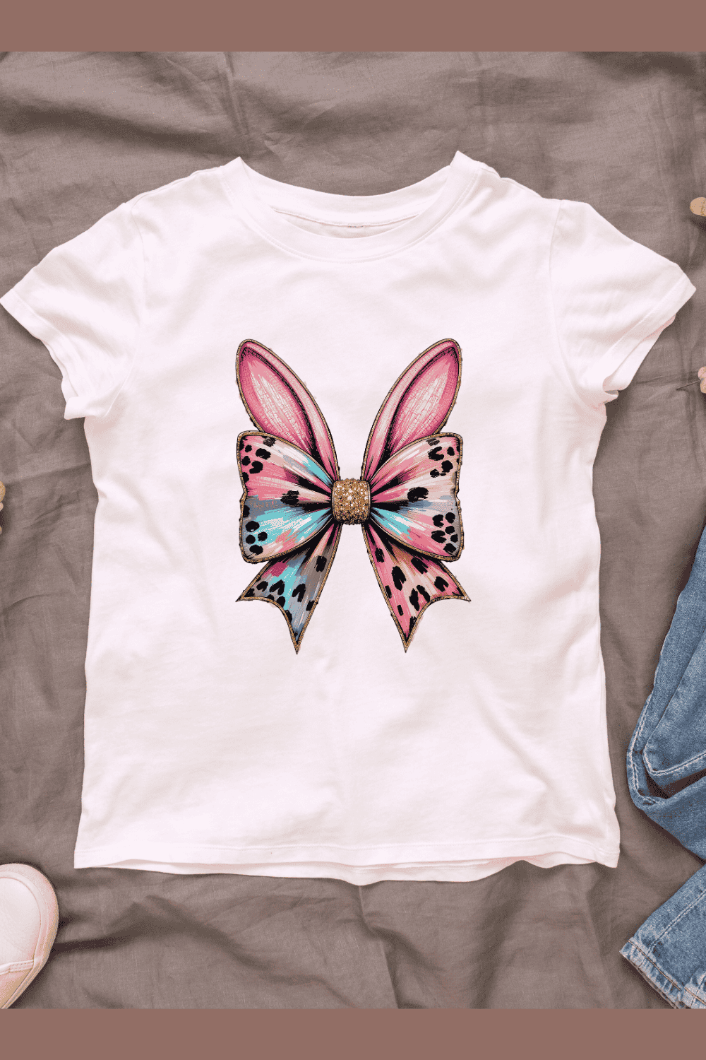 Watercolor Fairytale Bow T-shirt Design pinterest preview image.