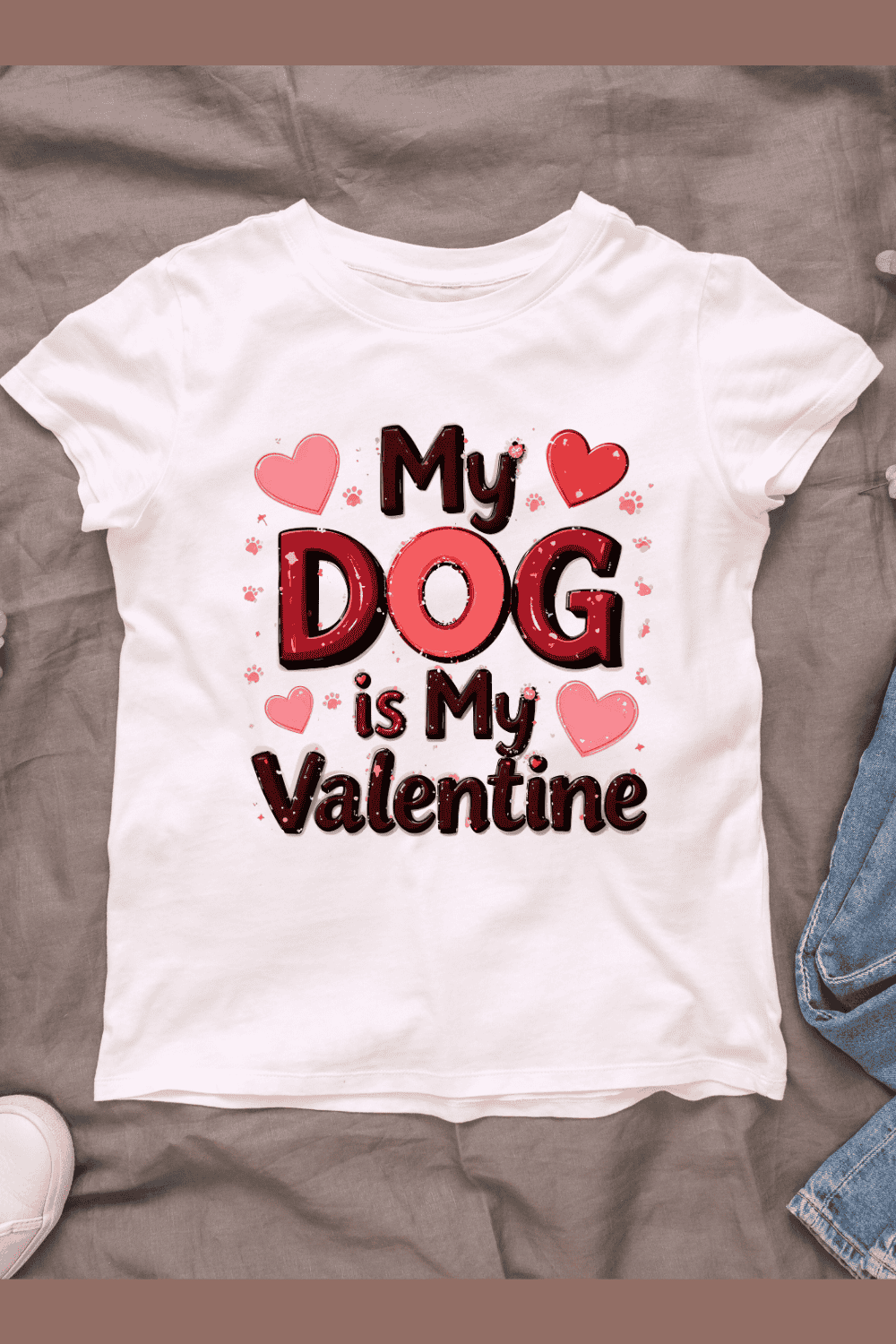 Colorful My DOG is My Valentine text T-shirt Design pinterest preview image.