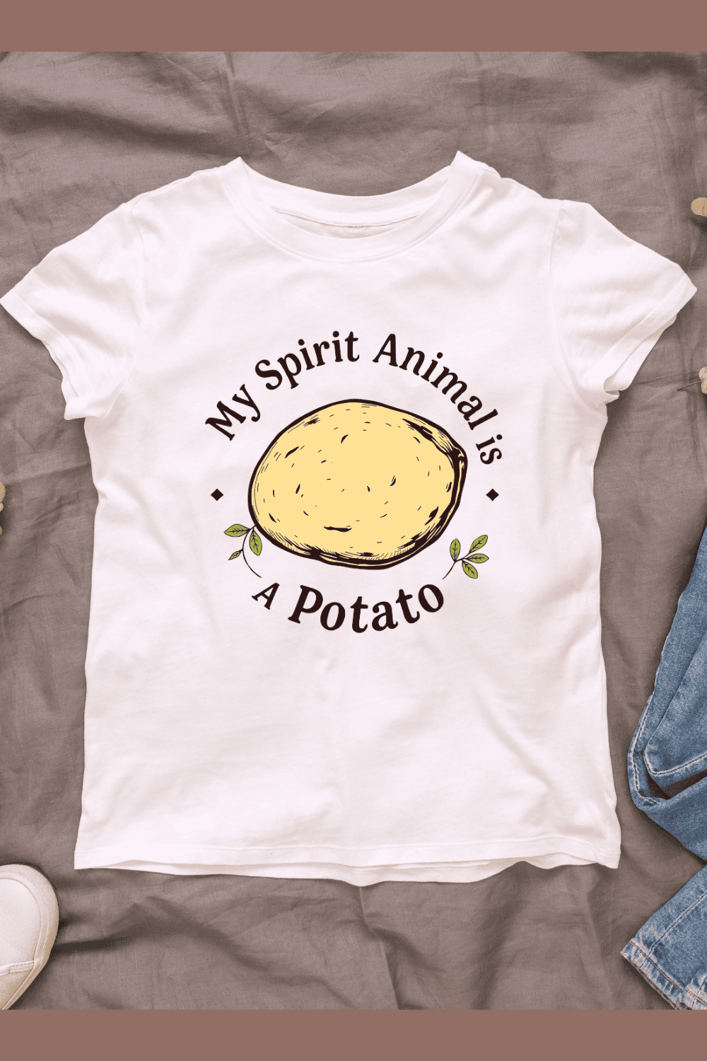 Vintage Text with "My Spirit Animal is A Potato" T-Shirt Design pinterest preview image.