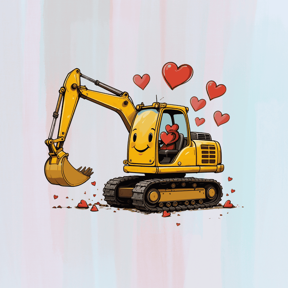 Loving Excavator with Heart Symbols T-shirt Design preview image.