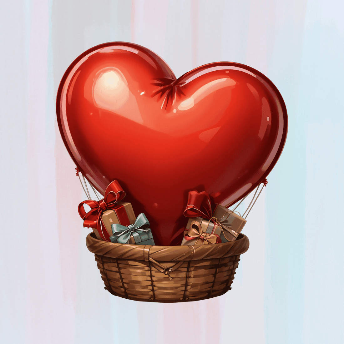 Heart Balloon with Gifts in Basket T-shirt Design preview image.