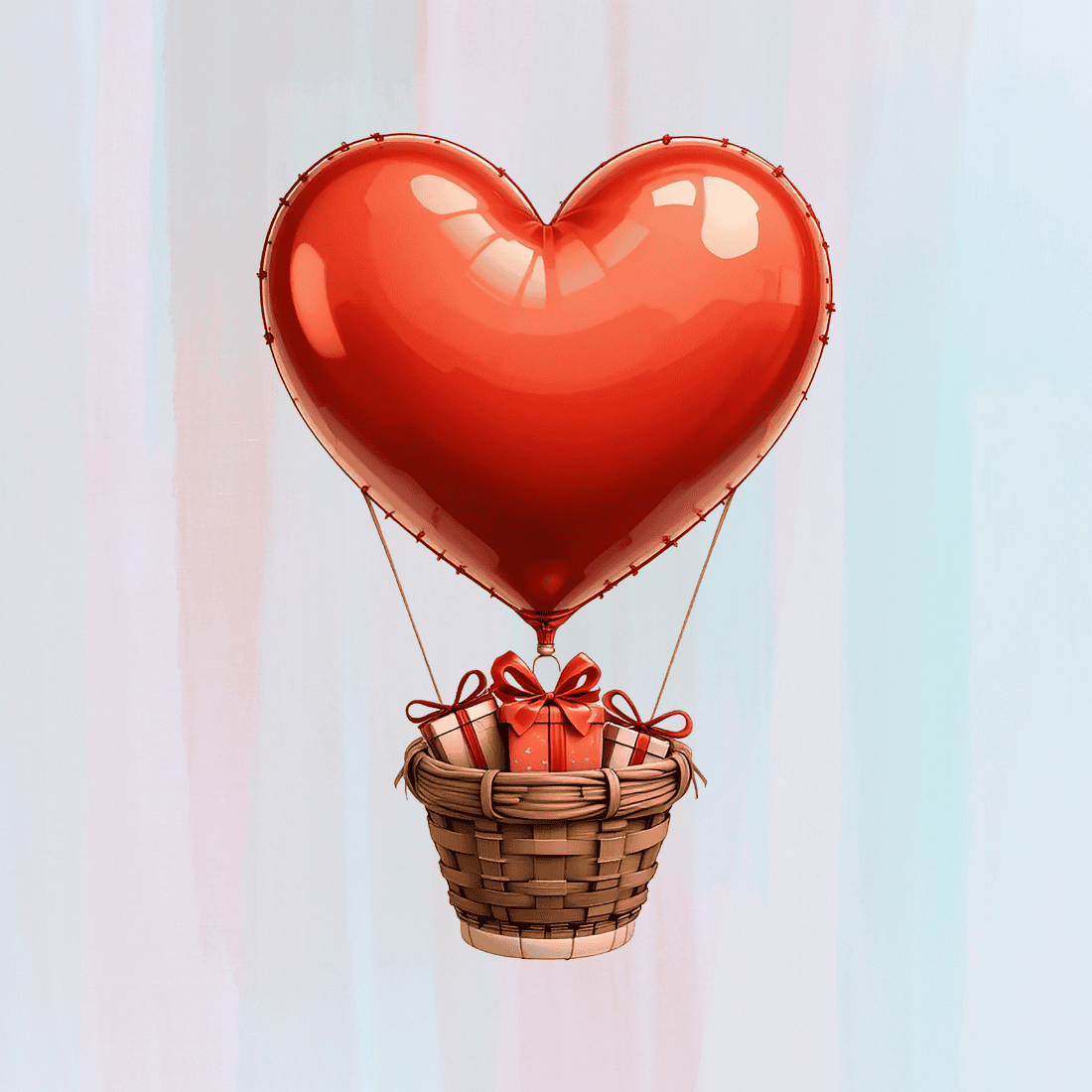 Romantic Gift Delivery by Heart Air Balloon T-shirt Design preview image.