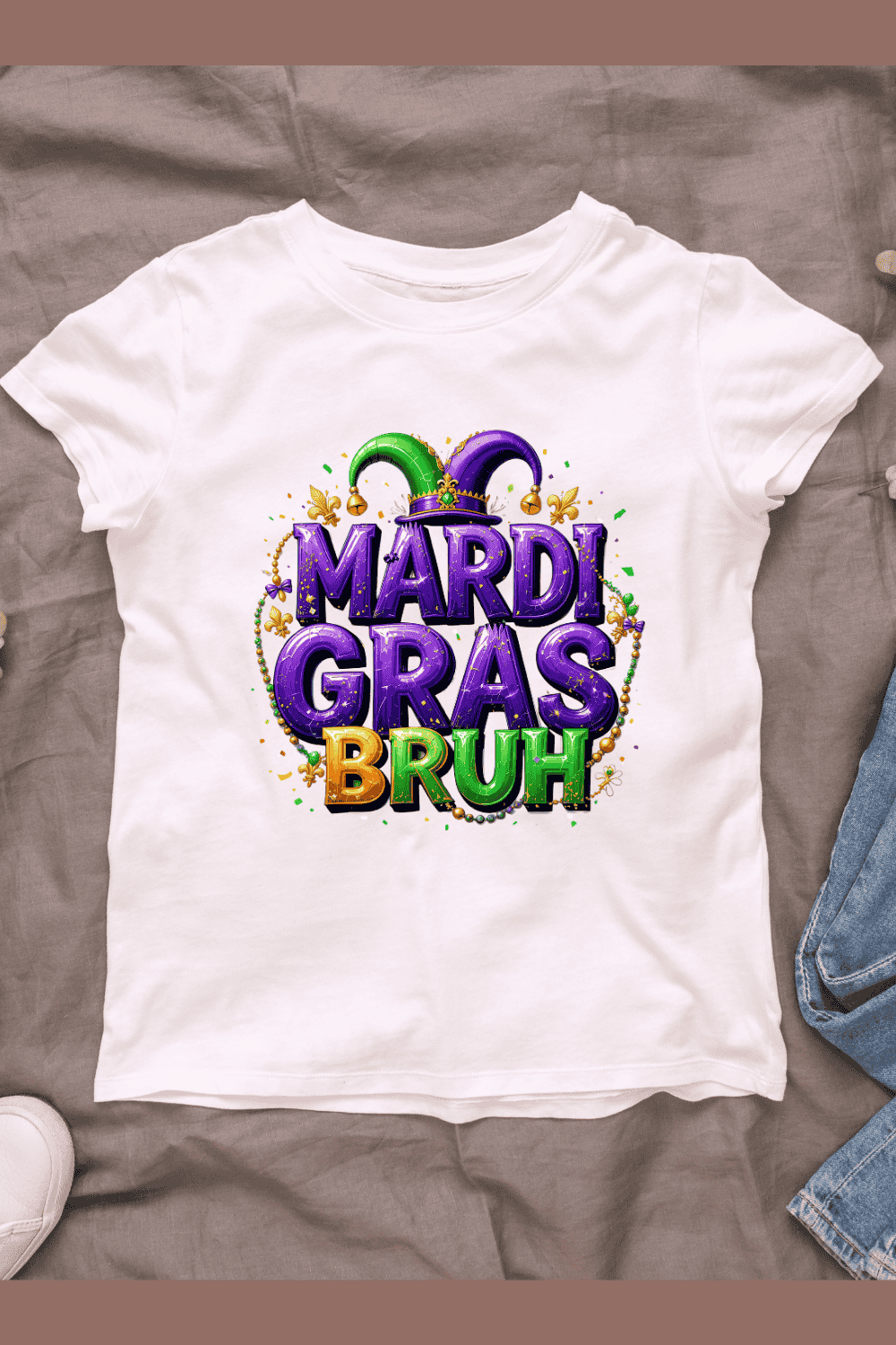 Playful Mardi Gras Font T-shirt Design pinterest preview image.