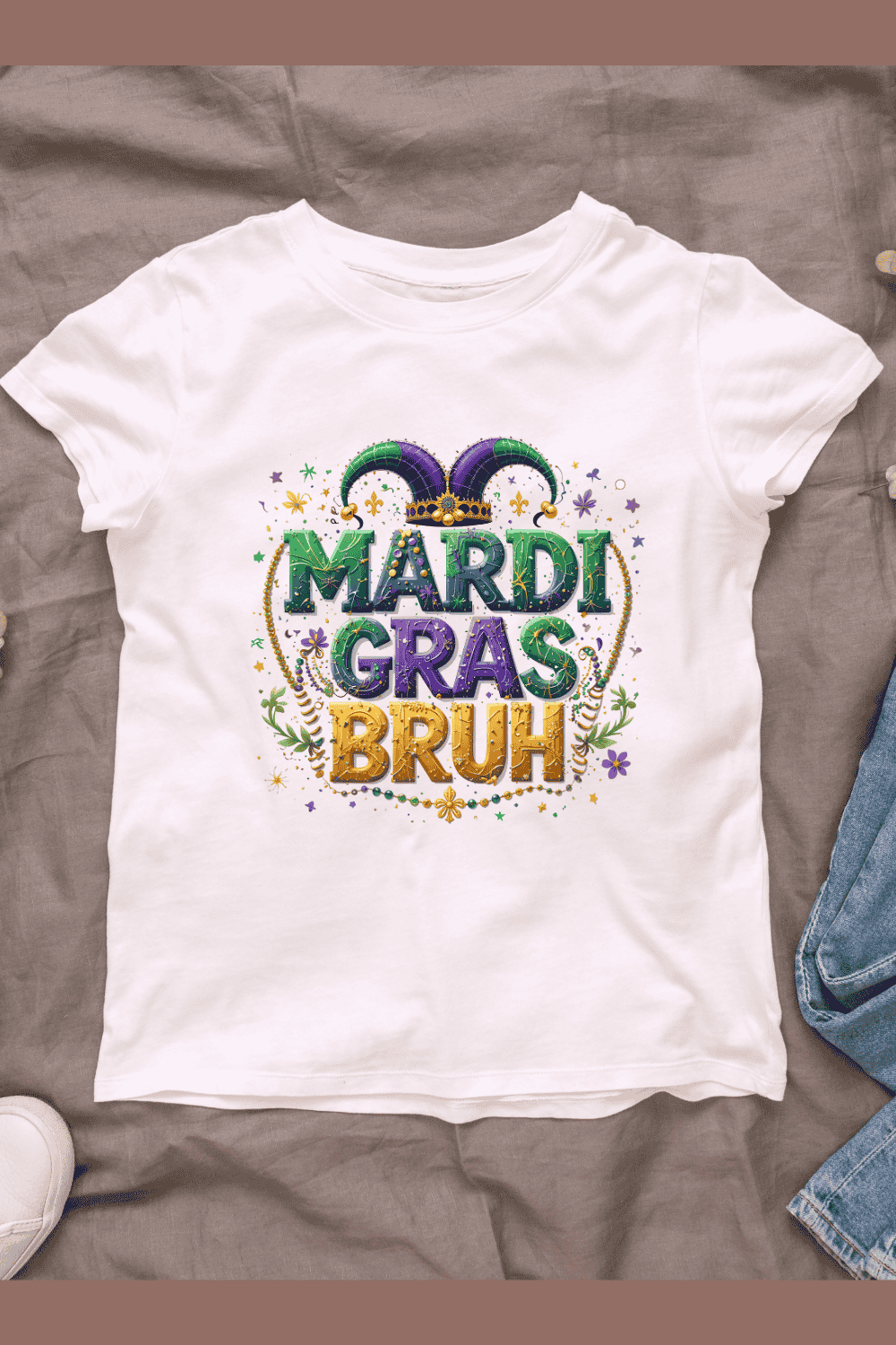 Colorful Mardi Gras Typography T-shirt Design pinterest preview image.