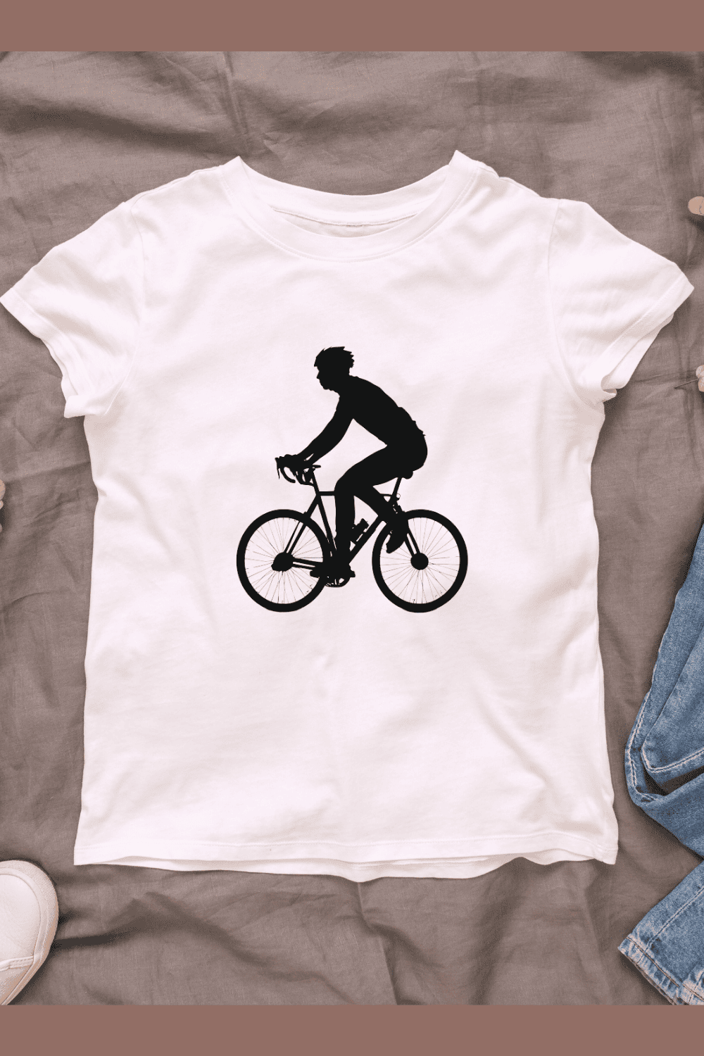 Silhouette of Bicycle Rider T-shirt Design pinterest preview image.