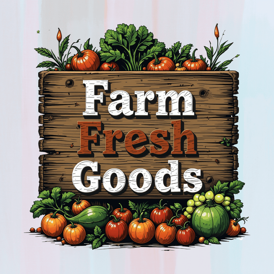 Wooden Sign with Farm Fresh Goods T-shirt Design preview image.