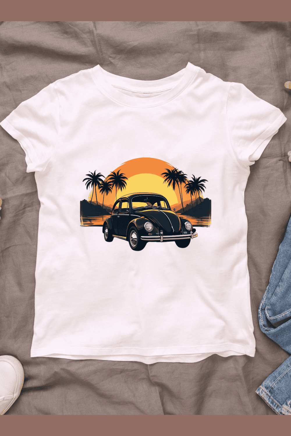 Vintage Retro classic car T-shirt Design pinterest preview image.