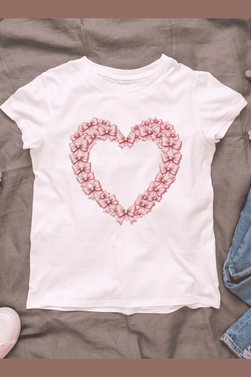 Heart Frame with Bows T-shirt Design pinterest preview image.