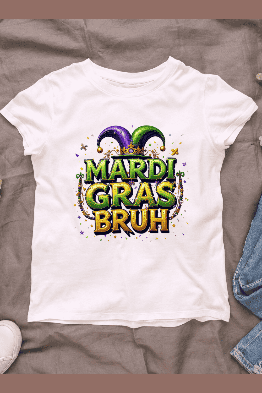 Festive Mardi Gras Text T-shirt Design pinterest preview image.