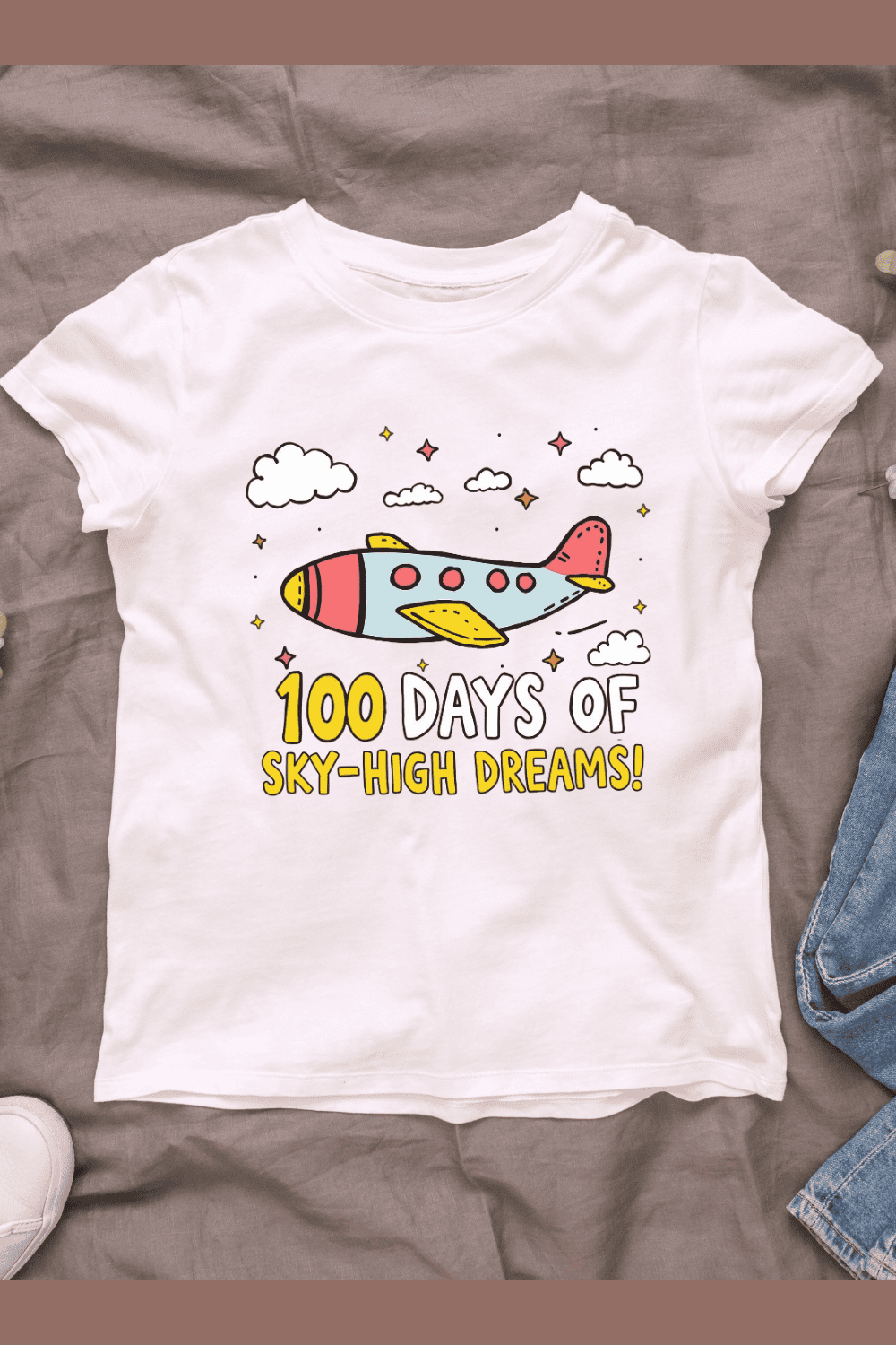 100 Days of Sky-High Dreams Airplane T-shirt Design pinterest preview image.