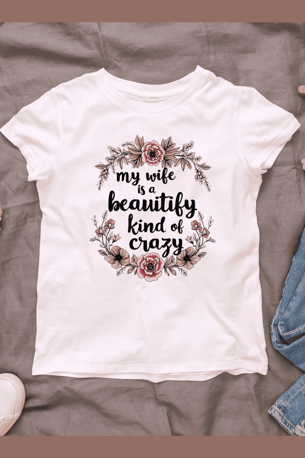 Floral Heart with Wife Quote T-Shirt Design pinterest preview image.