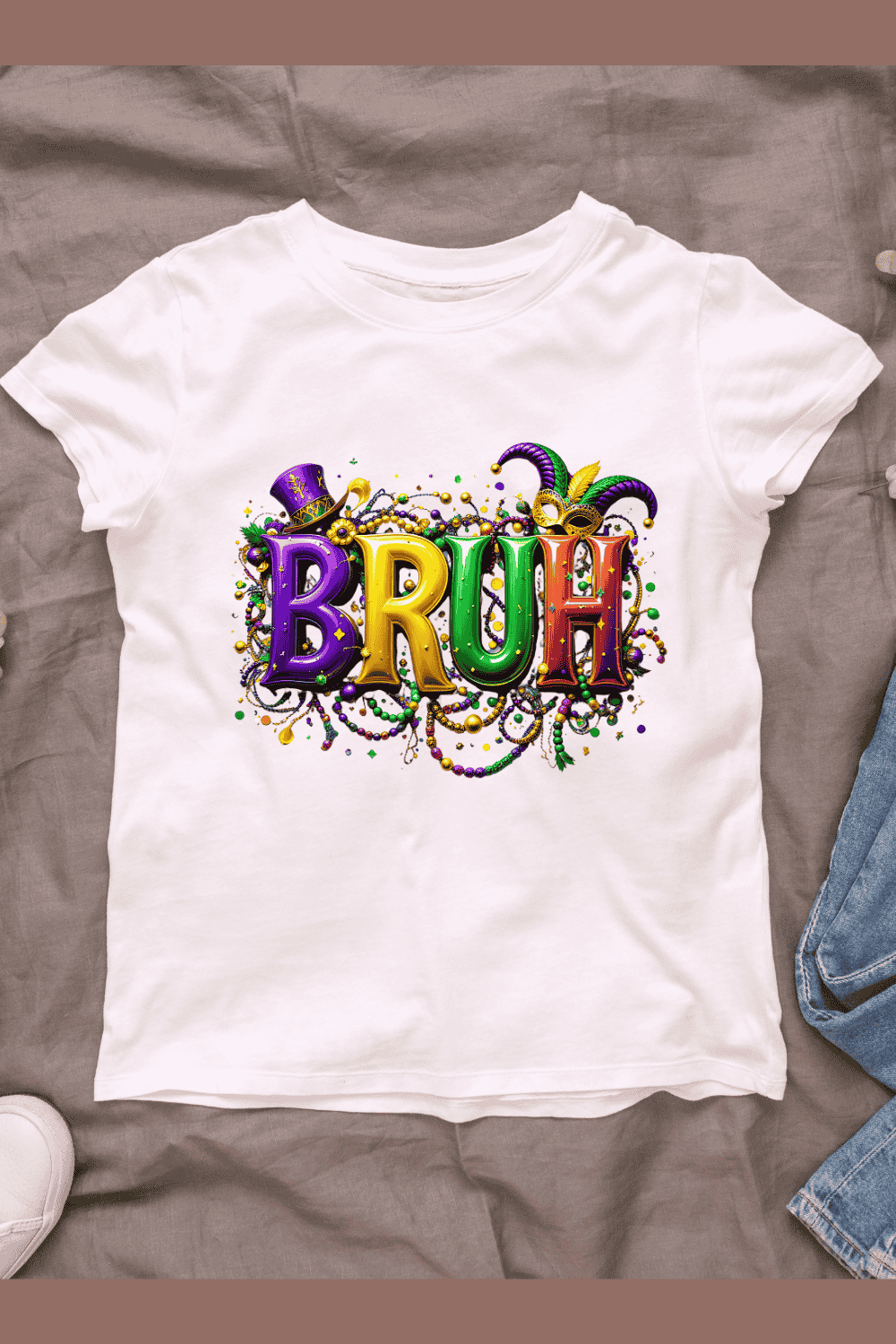 Mardi Gras Bruh T-shirt Design pinterest preview image.