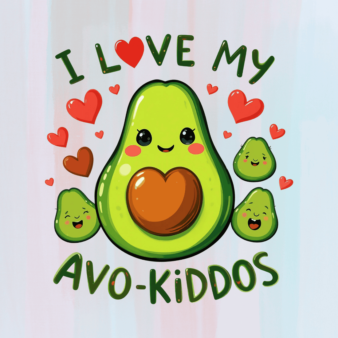 Watercolor Cute Avocado Family T-shirt Design preview image.