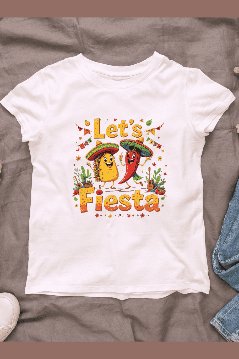 Colorful Cartoon fiesta celebration T-shirt Design Bundle pinterest preview image.