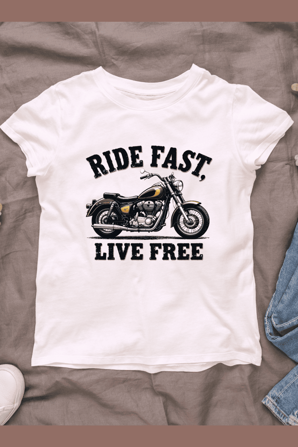 Ride Fast, Live Free Motorcycle T-shirt Design pinterest preview image.