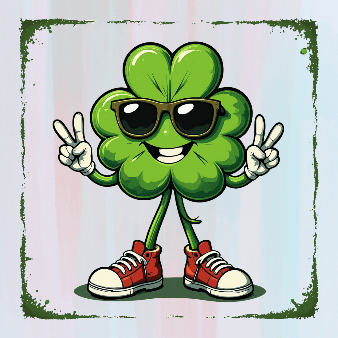 Cute Green Clover Mascot T-shirt Design preview image.