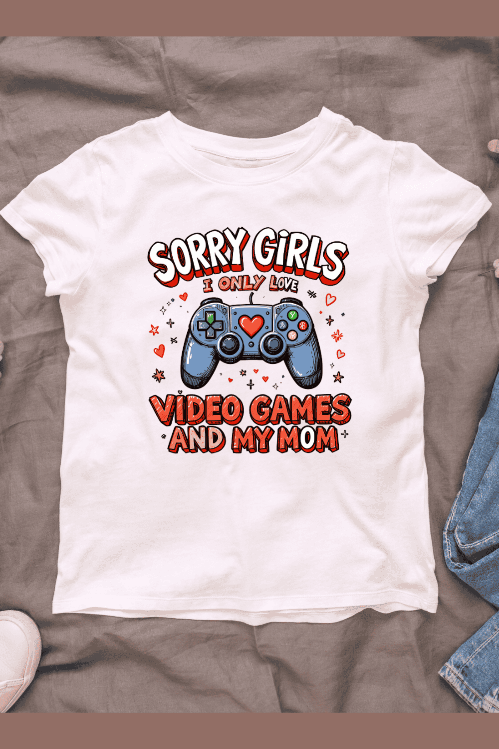 Gaming and Mom Love T-shirt Design pinterest preview image.