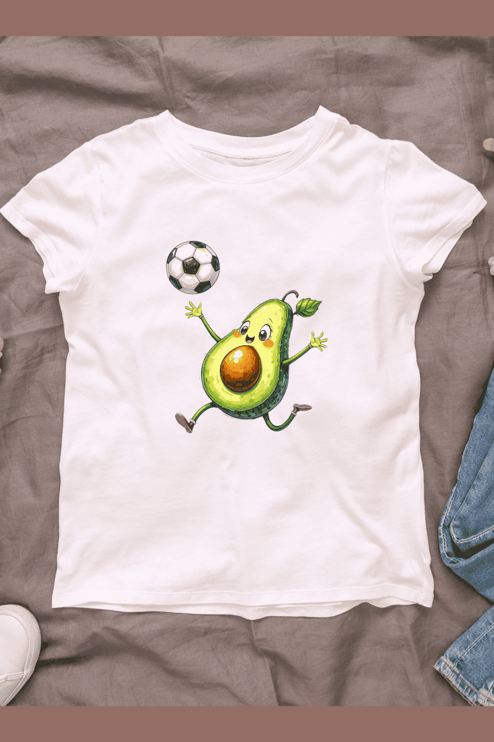 Avocado Playing Soccer T-shirt Design pinterest preview image.