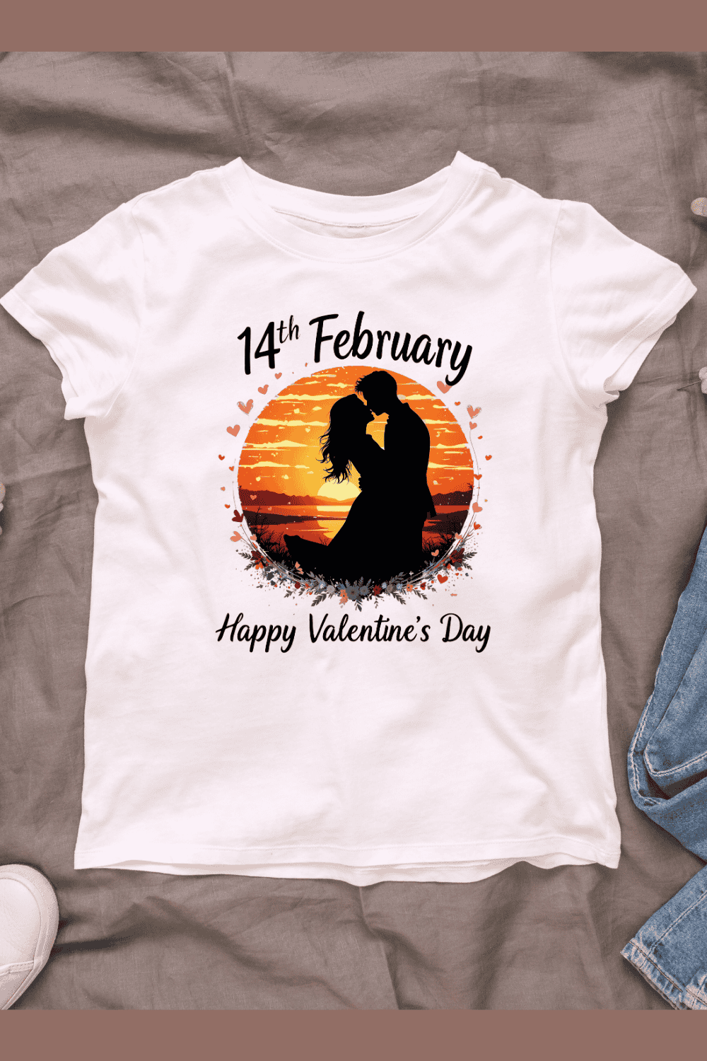 Valentine's Day Couple Silhouette T-shirt Design pinterest preview image.