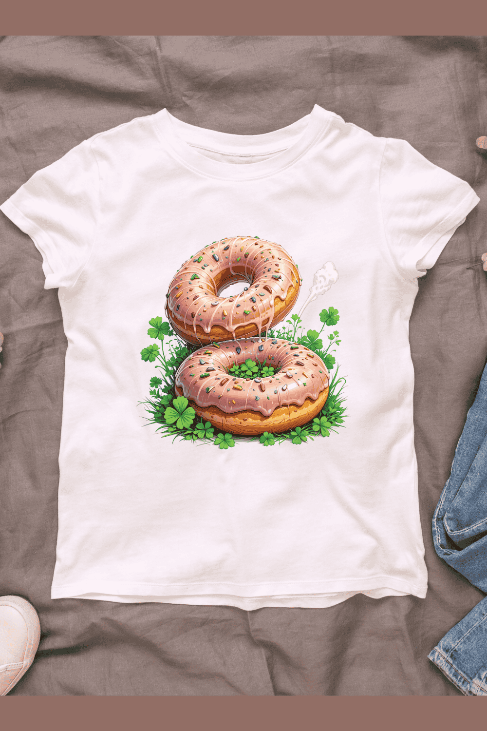 Donuts for St Patrick's Day T-shirt Design pinterest preview image.