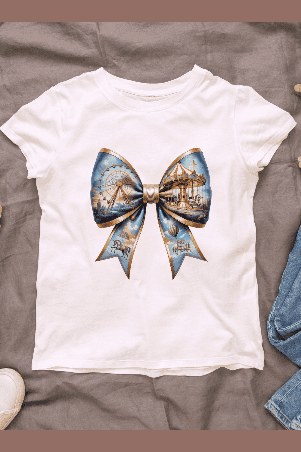 Fairytale Inspired Bow Tie T-shirt Design pinterest preview image.