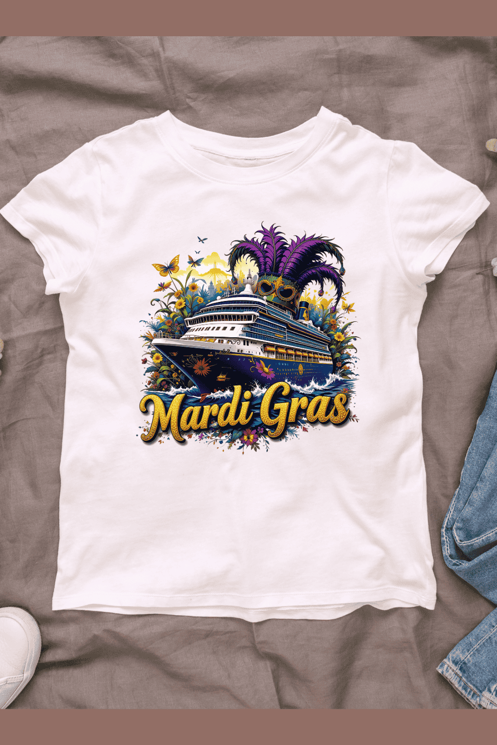 Mardi Gras cruise ship T-Shirt Design pinterest preview image.