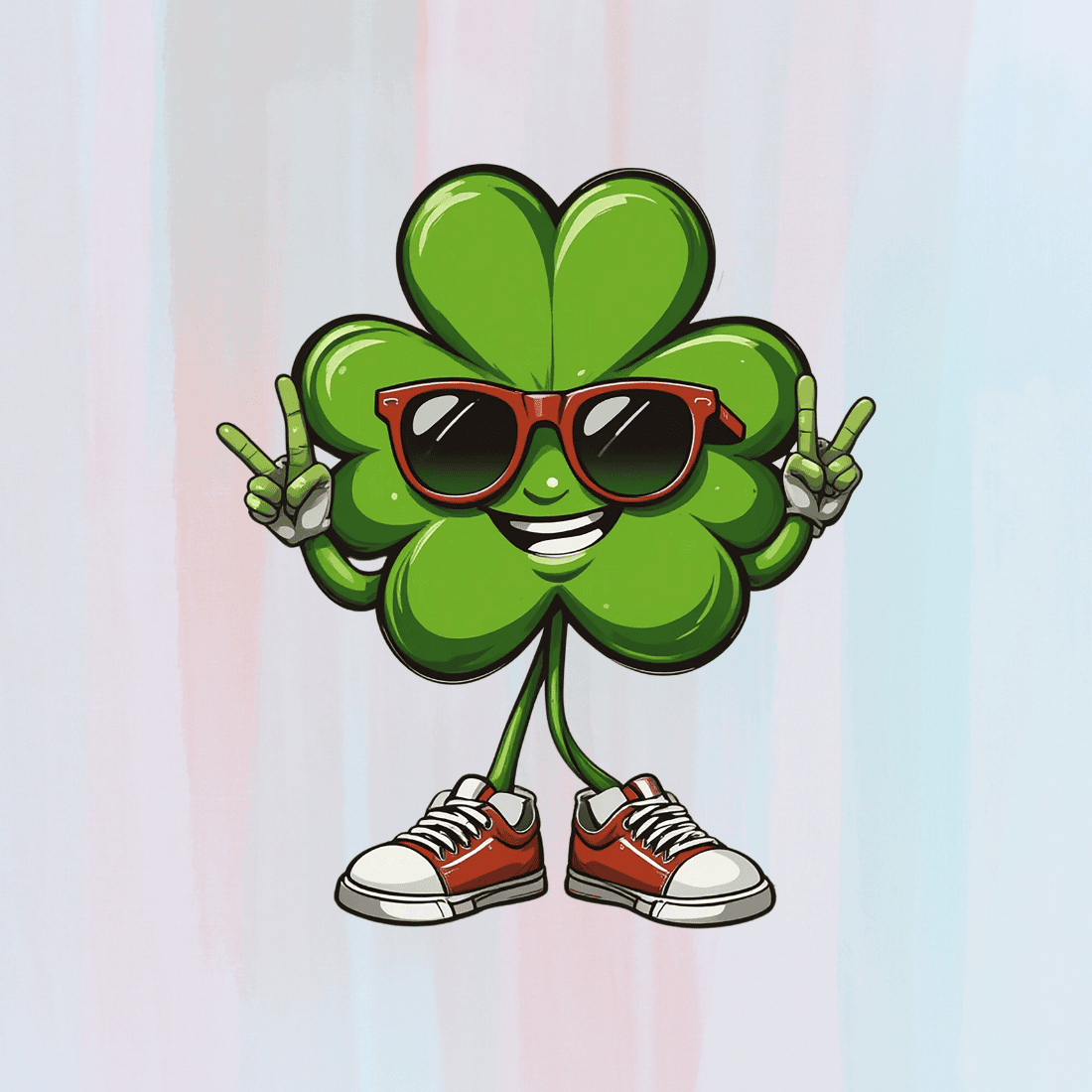 Cartoon Clover with Cool Sunglasses and Sneakers T-Shirt Design preview image.