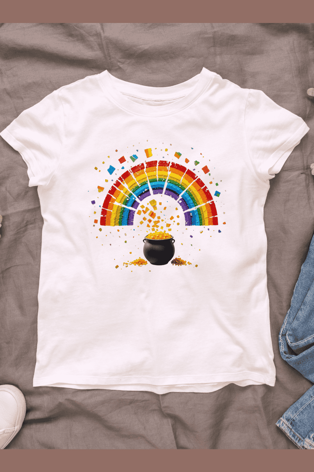 Pot of Gold at the End of the Rainbow T-shirt Design pinterest preview image.