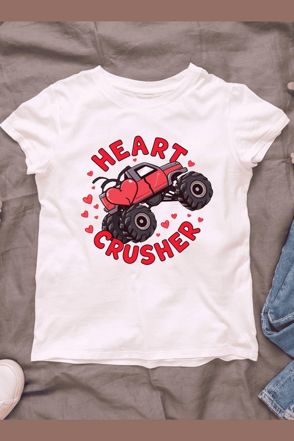 Monster truck with valentine theme T-Shirt Design T-Shirt Design pinterest preview image.