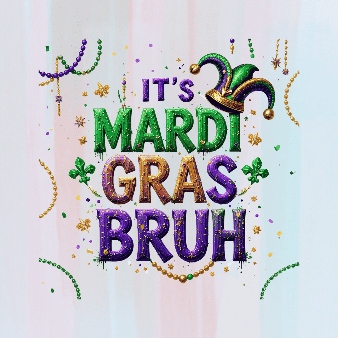 Celebrate Carnival with Mardi Gras Text and Sparkles T-shirt Design preview image.