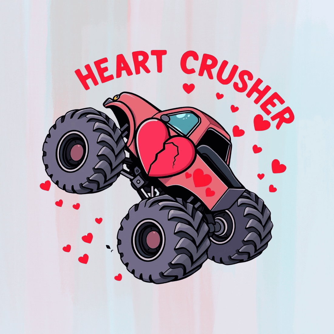 Monster truck with "Heart Crusher" text T-Shirt Design preview image.