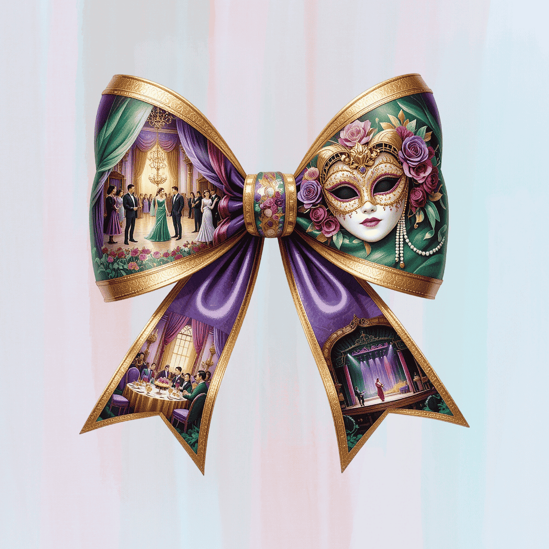 Bow with Mardi Gras theme T-shirt Design preview image.