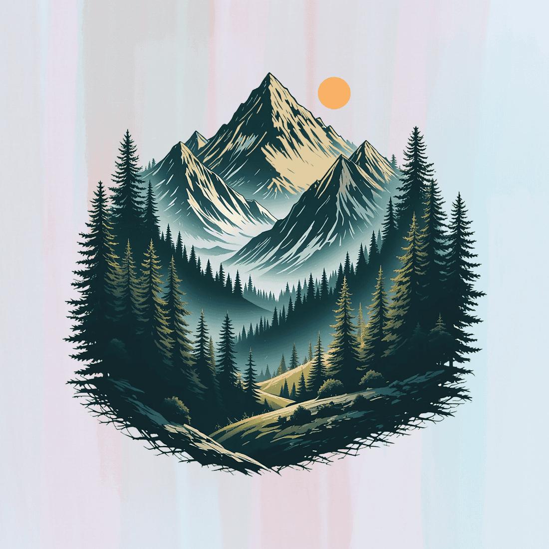 Nature with Mountains and Forest T-shirt Design preview image.