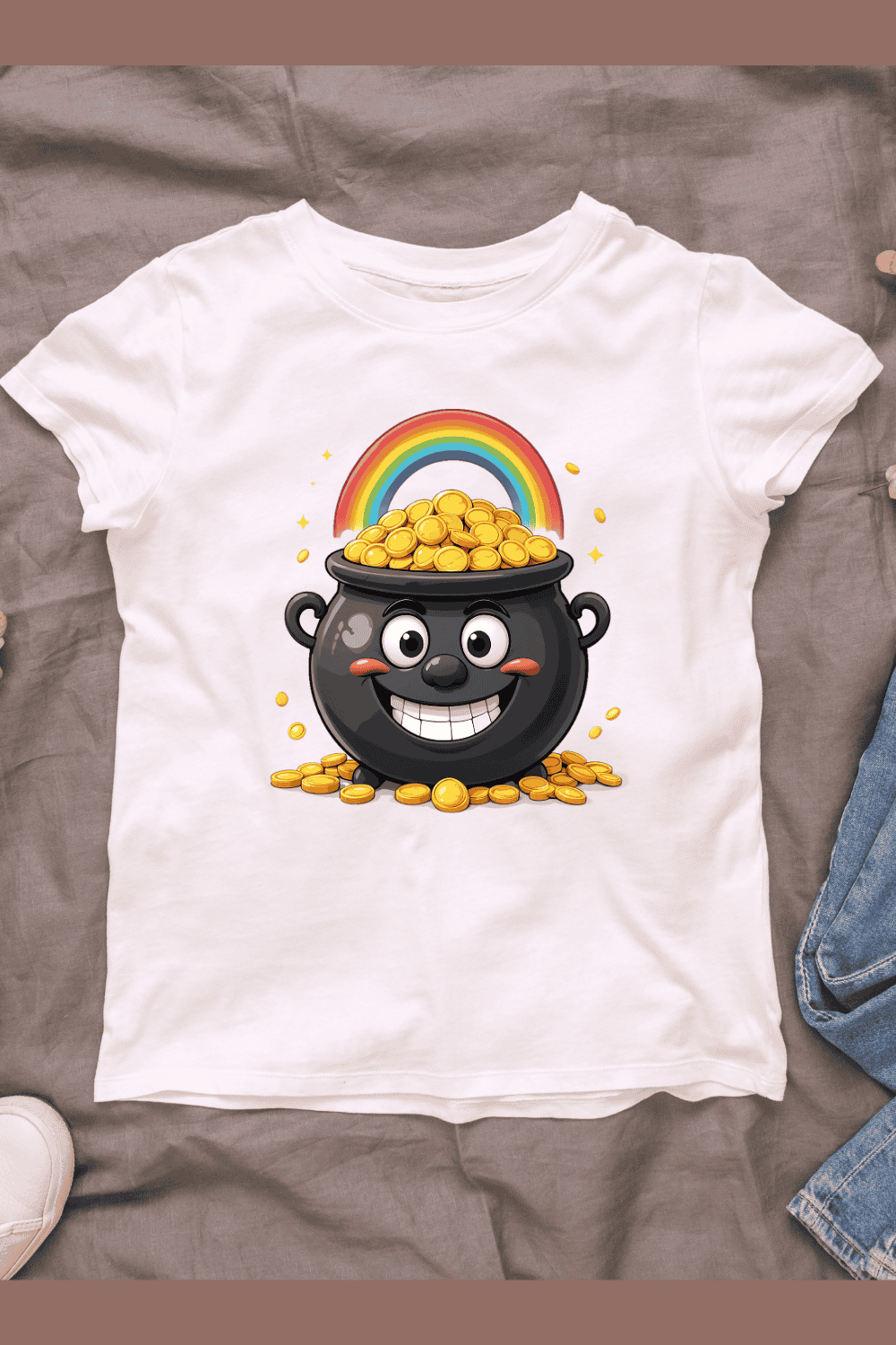 Smiling Pot of Gold T-Shirt Design pinterest preview image.