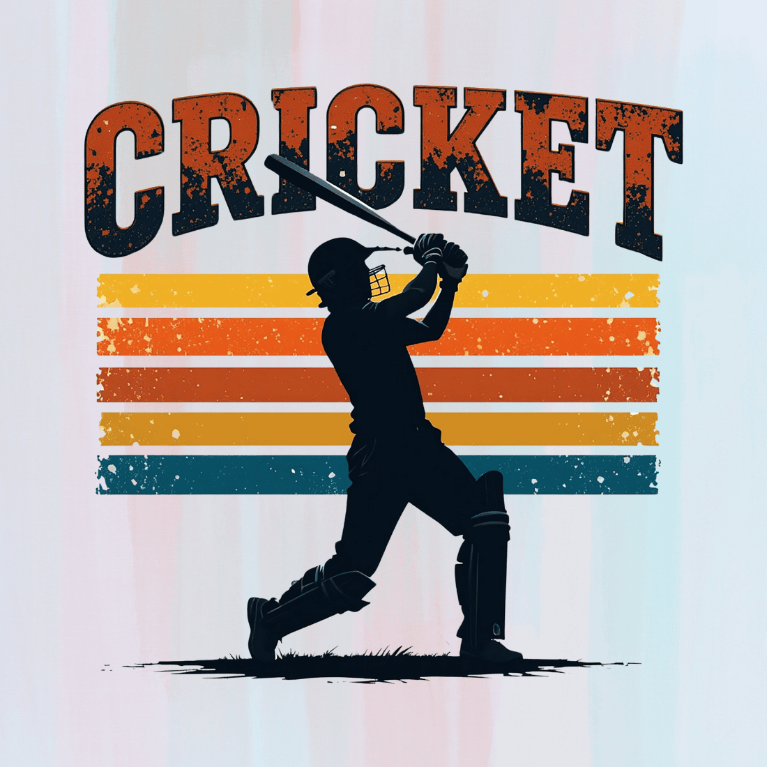 Vintage retro cricket player T-Shirt Design preview image.