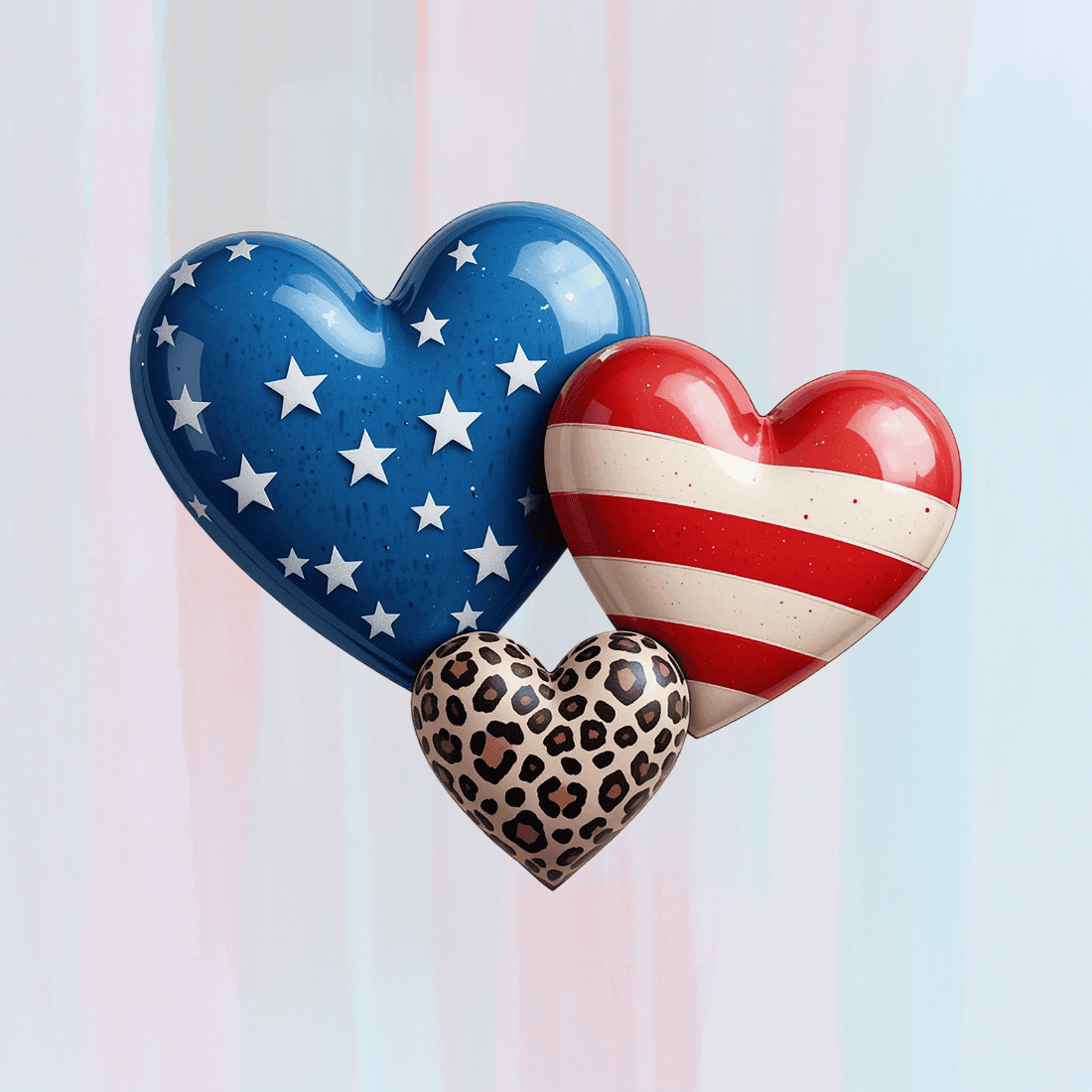 American Flag Leopard Print Hearts with Glossy 3D Finish T-shirt Design preview image.