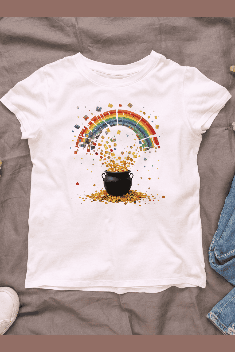 Colorful St Patrick's Day Pot of Gold T-shirt Design pinterest preview image.