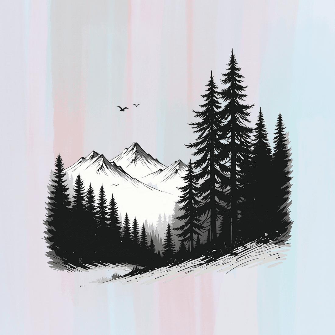 Serene Mountain and Forest T-shirt Design preview image.