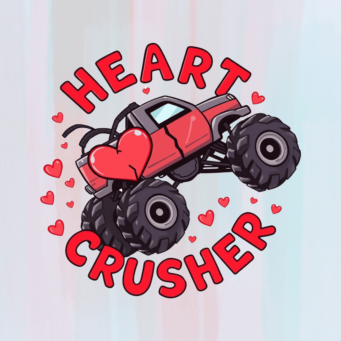 Monster truck with valentine theme T-Shirt Design T-Shirt Design preview image.