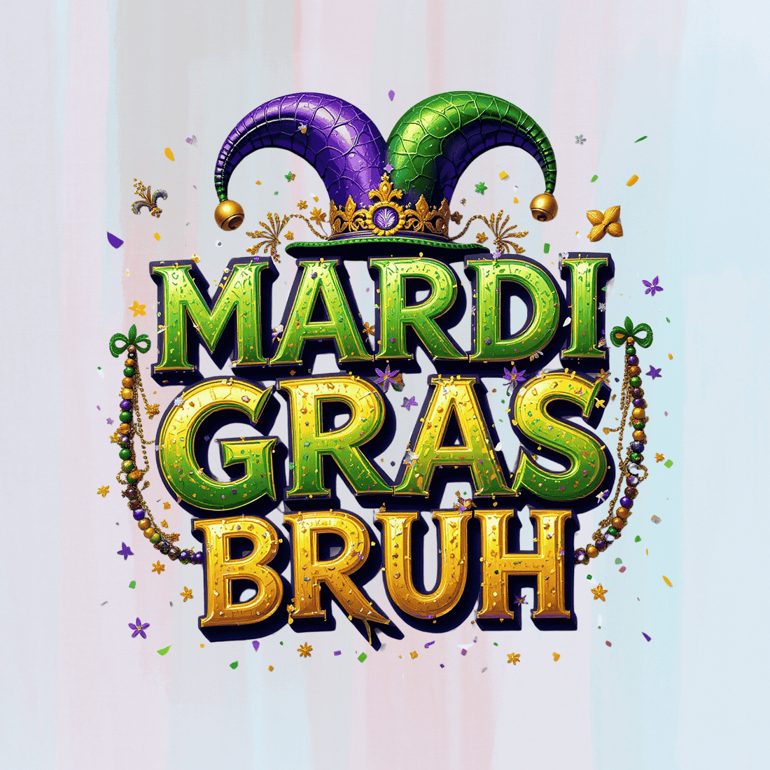 Festive Mardi Gras Text T-shirt Design preview image.