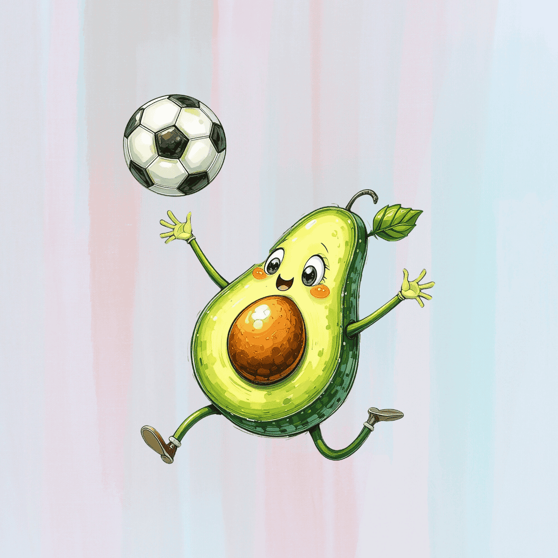 Avocado Playing Soccer T-shirt Design preview image.