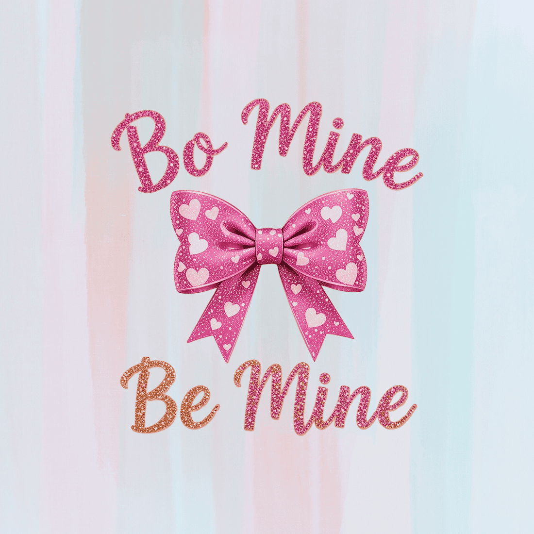 Romantic Bow with Be Mine Glitter Typography T-shirt Design preview image.